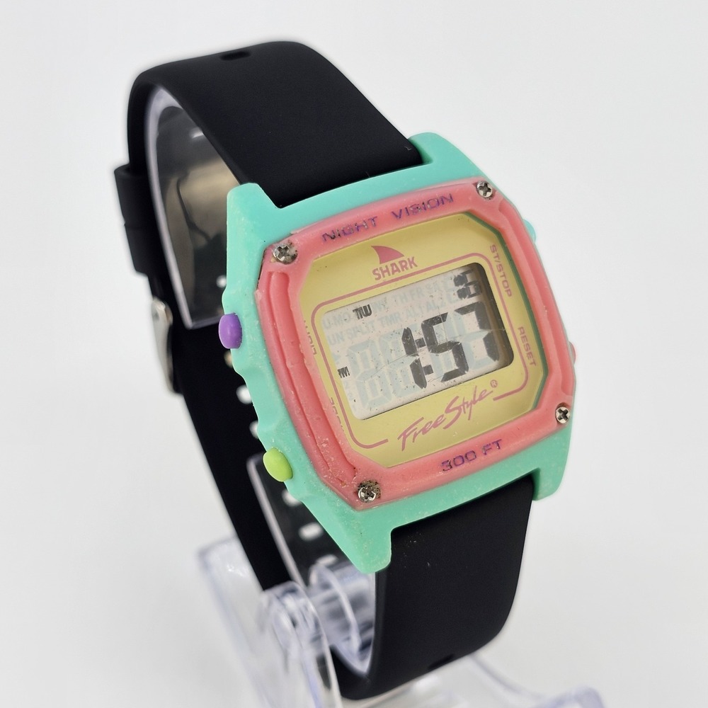 Freestyle Shark Women's Digital Watch 38MM Pink Aqua NEW Black Bands NEW Battery